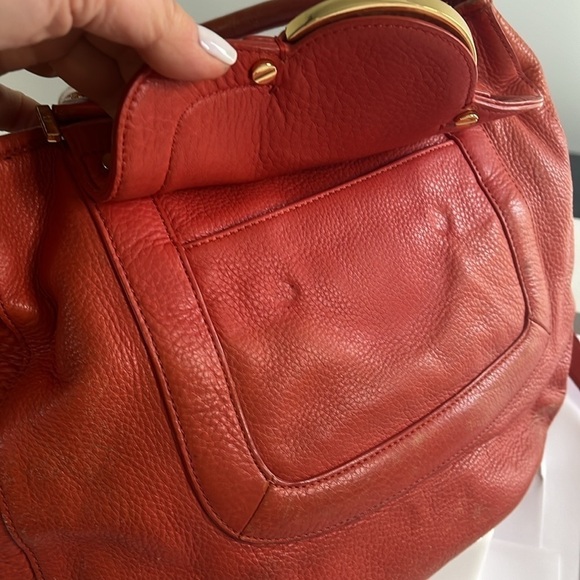 Tory Burch Amanda Orange Salmon Leather Satchel Shoulder Crossbody Bag - Picture 6 of 16